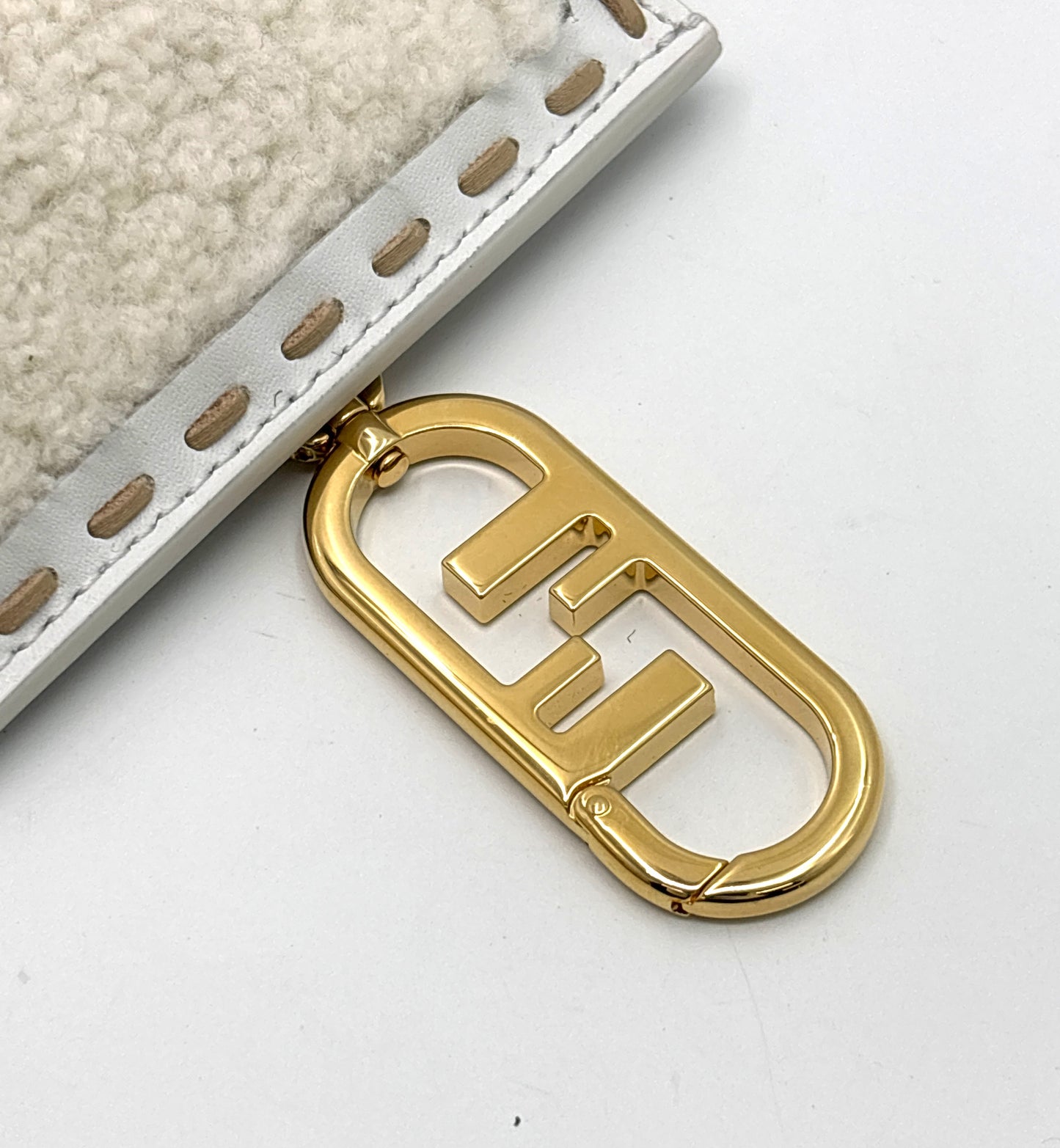 Fendi Phone Case in White Shearling & Leather