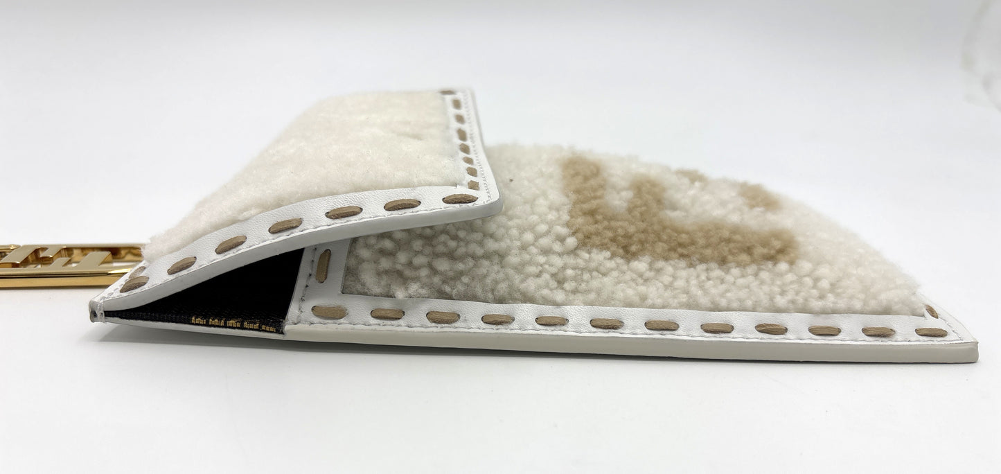 Fendi Phone Case in White Shearling & Leather
