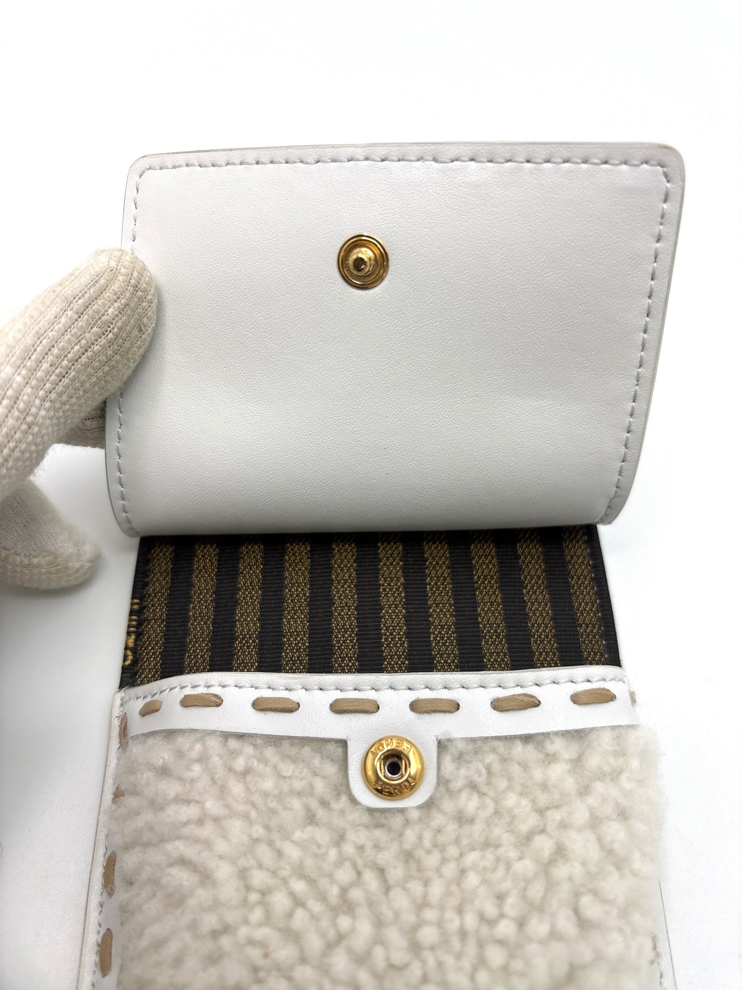 Fendi Phone Case in White Shearling & Leather