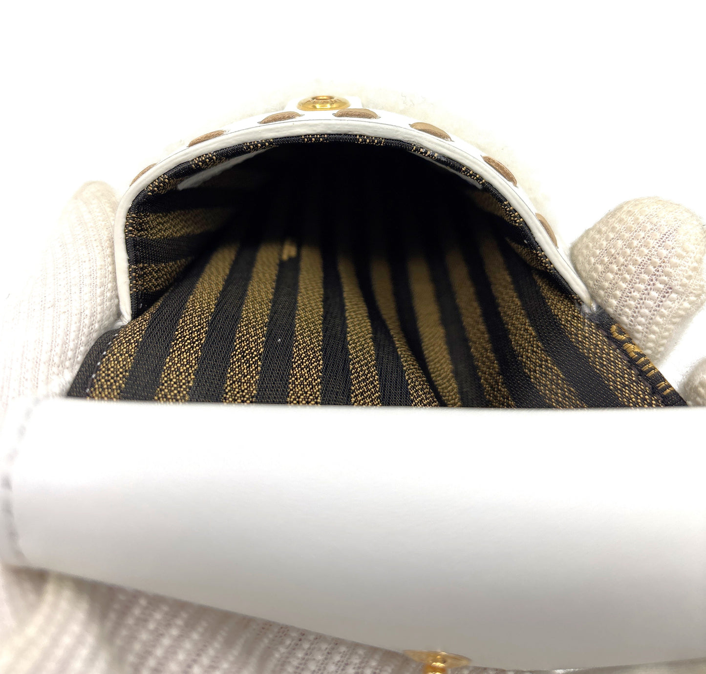 Fendi Phone Case in White Shearling & Leather