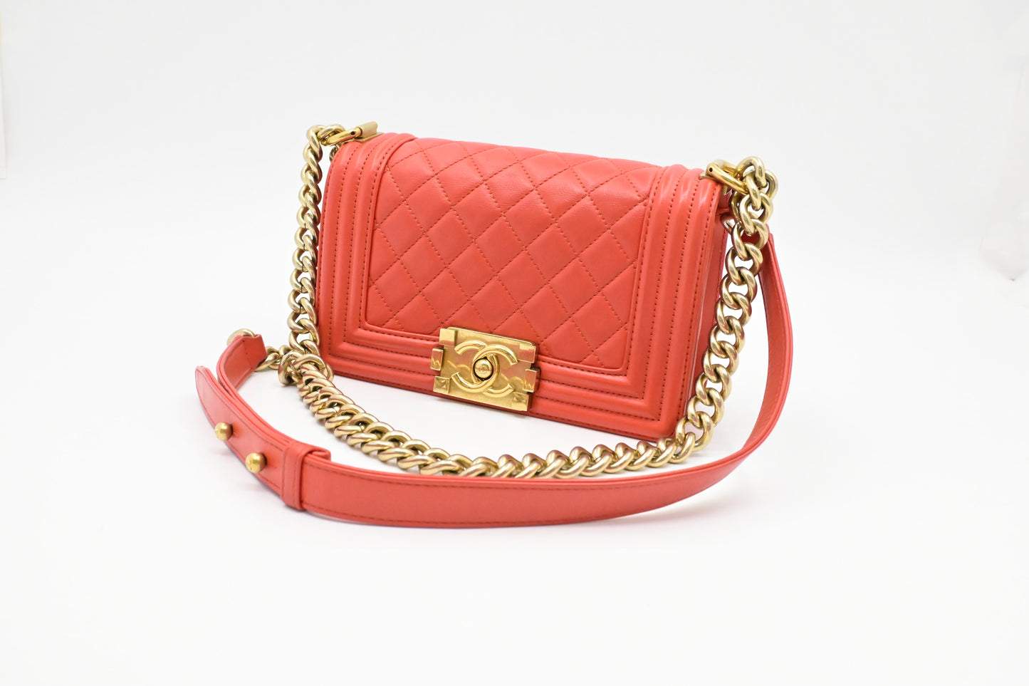 Chanel Small Boy Bag in Red-Orange Leather