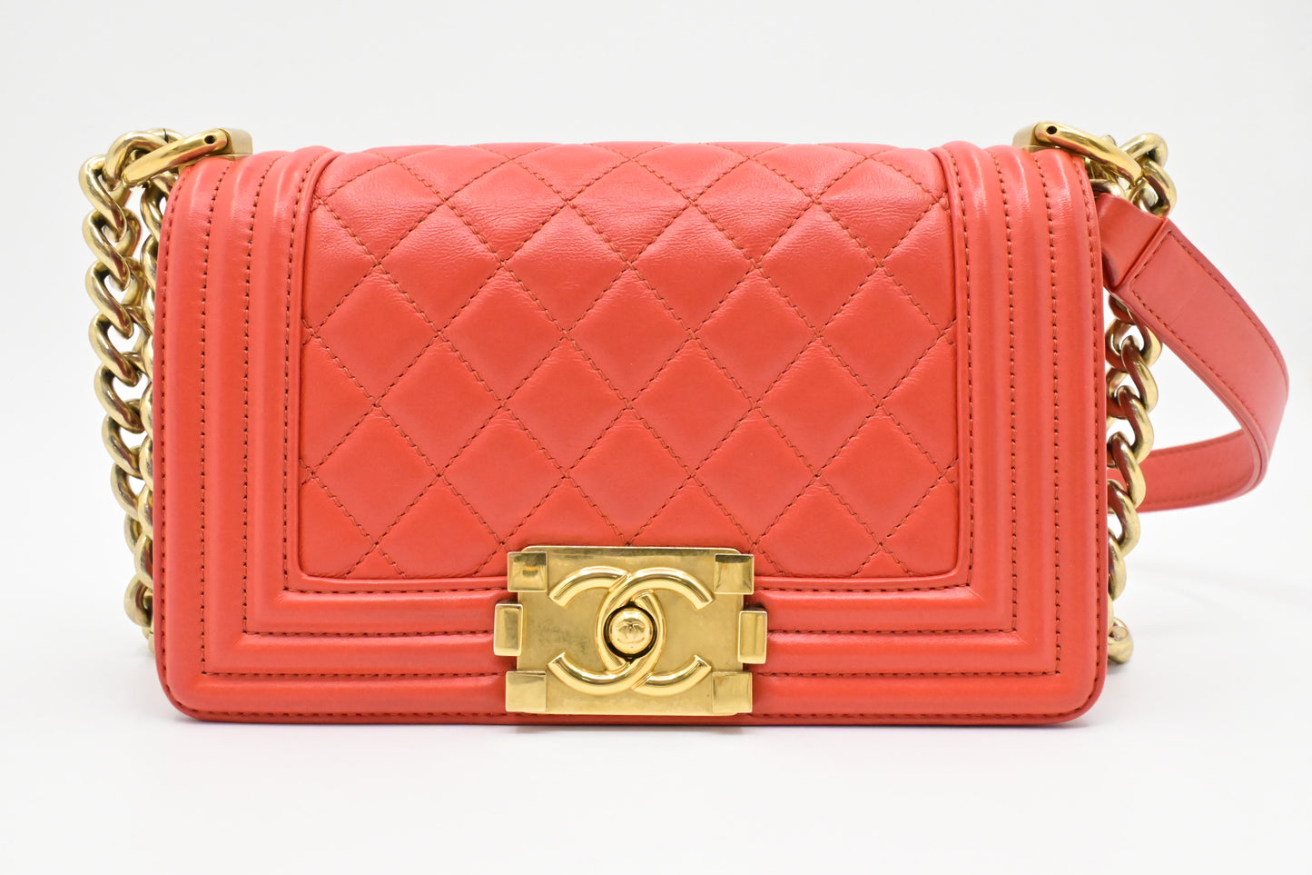 Chanel Small Boy Bag in Red-Orange Leather