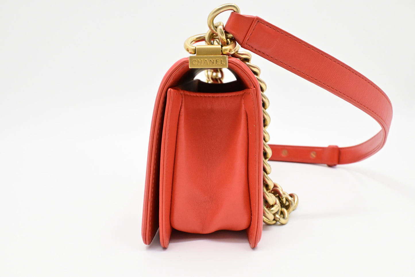 Chanel Small Boy Bag in Red-Orange Leather