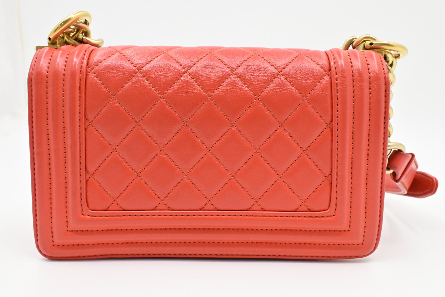 Chanel Small Boy Bag in Red-Orange Leather