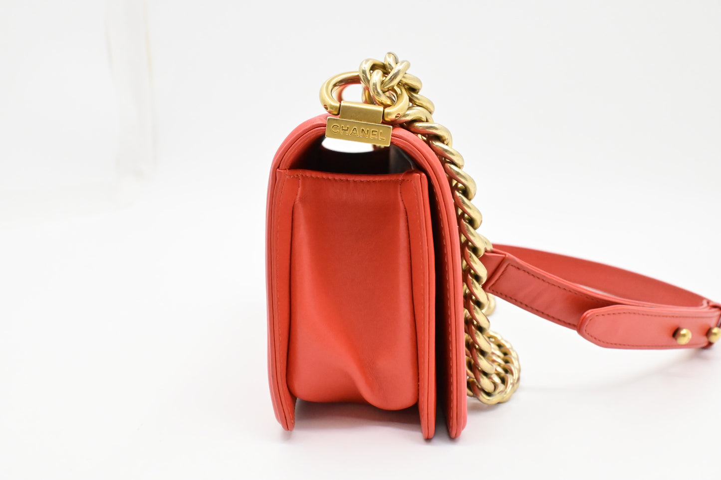 Chanel Small Boy Bag in Red-Orange Leather