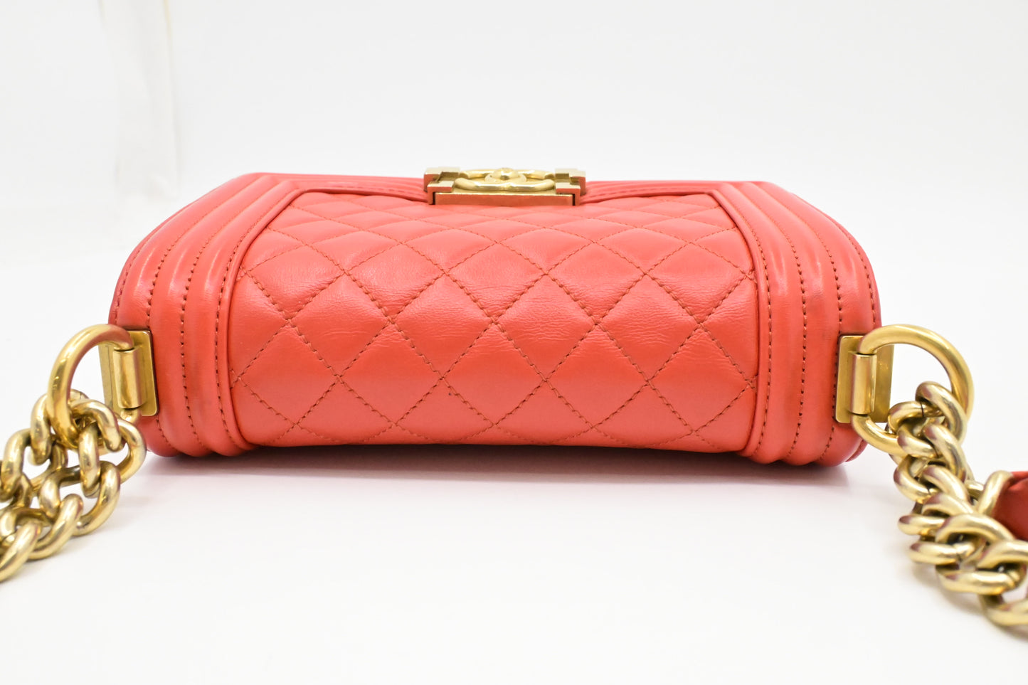 Chanel Small Boy Bag in Red-Orange Leather