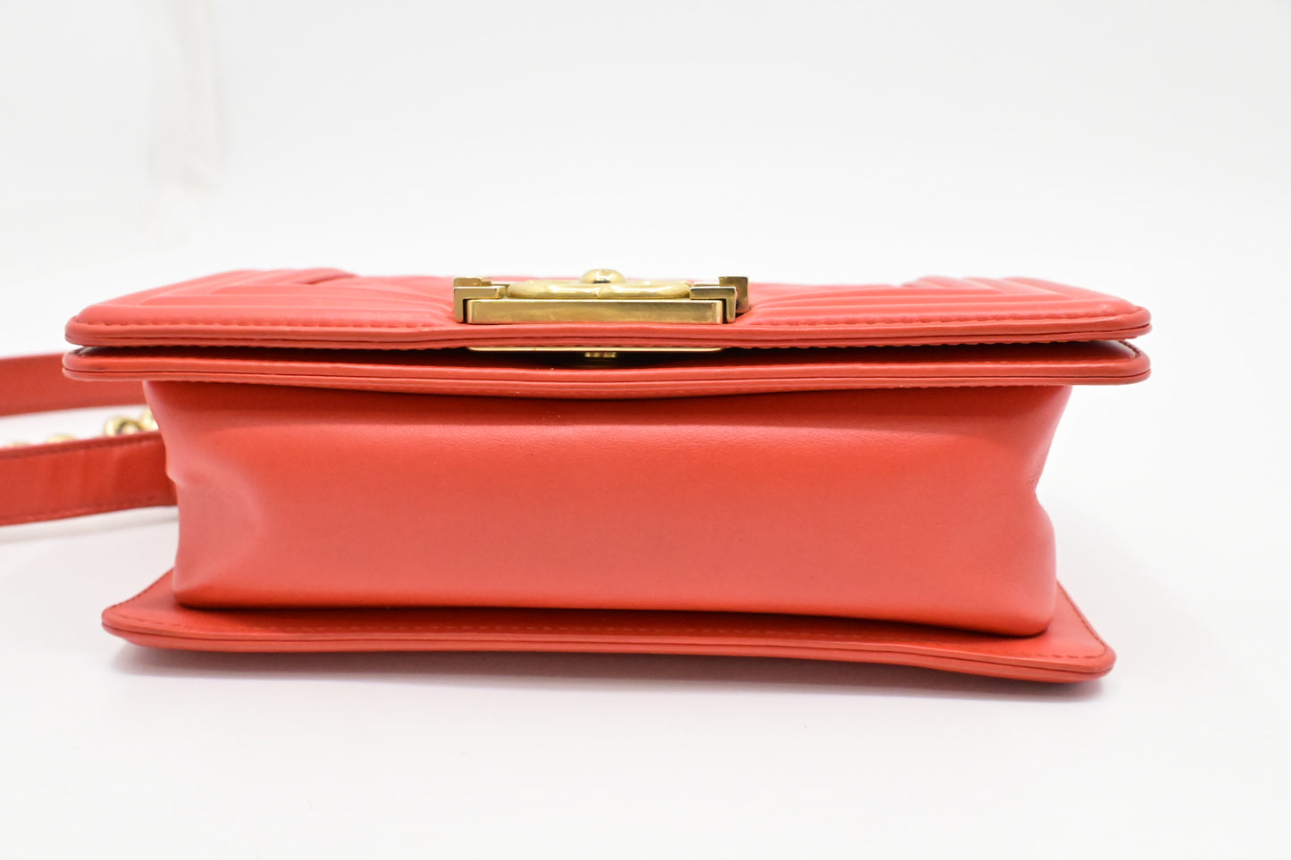Chanel Small Boy Bag in Red-Orange Leather