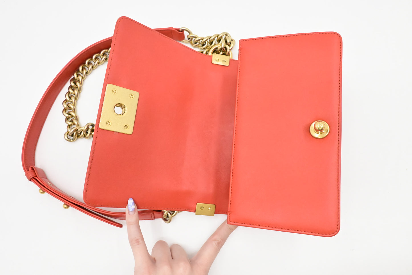 Chanel Small Boy Bag in Red-Orange Leather