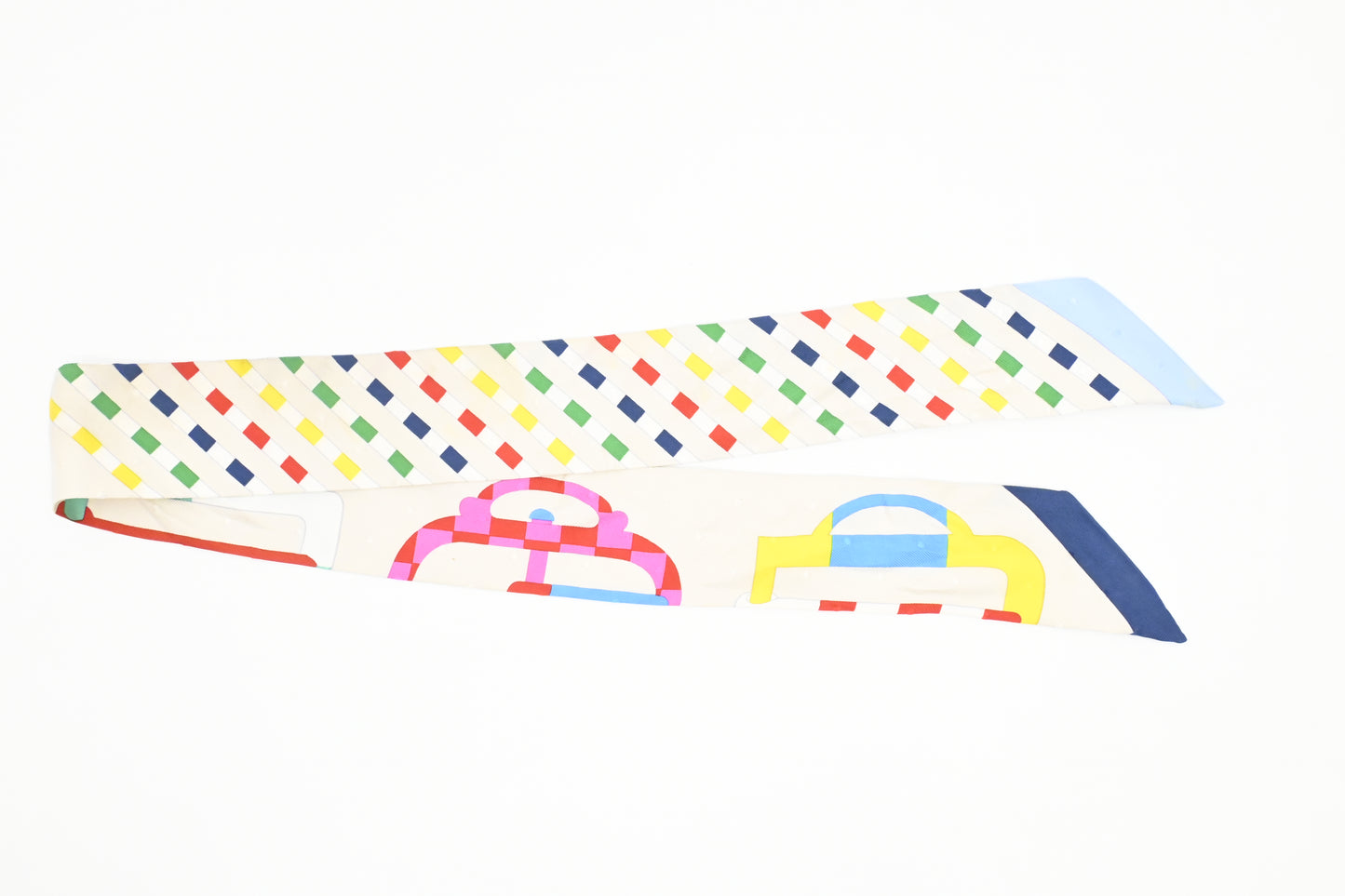 Hermes 'Bouclerie Moderne' Twilly in White Multicolor Silk