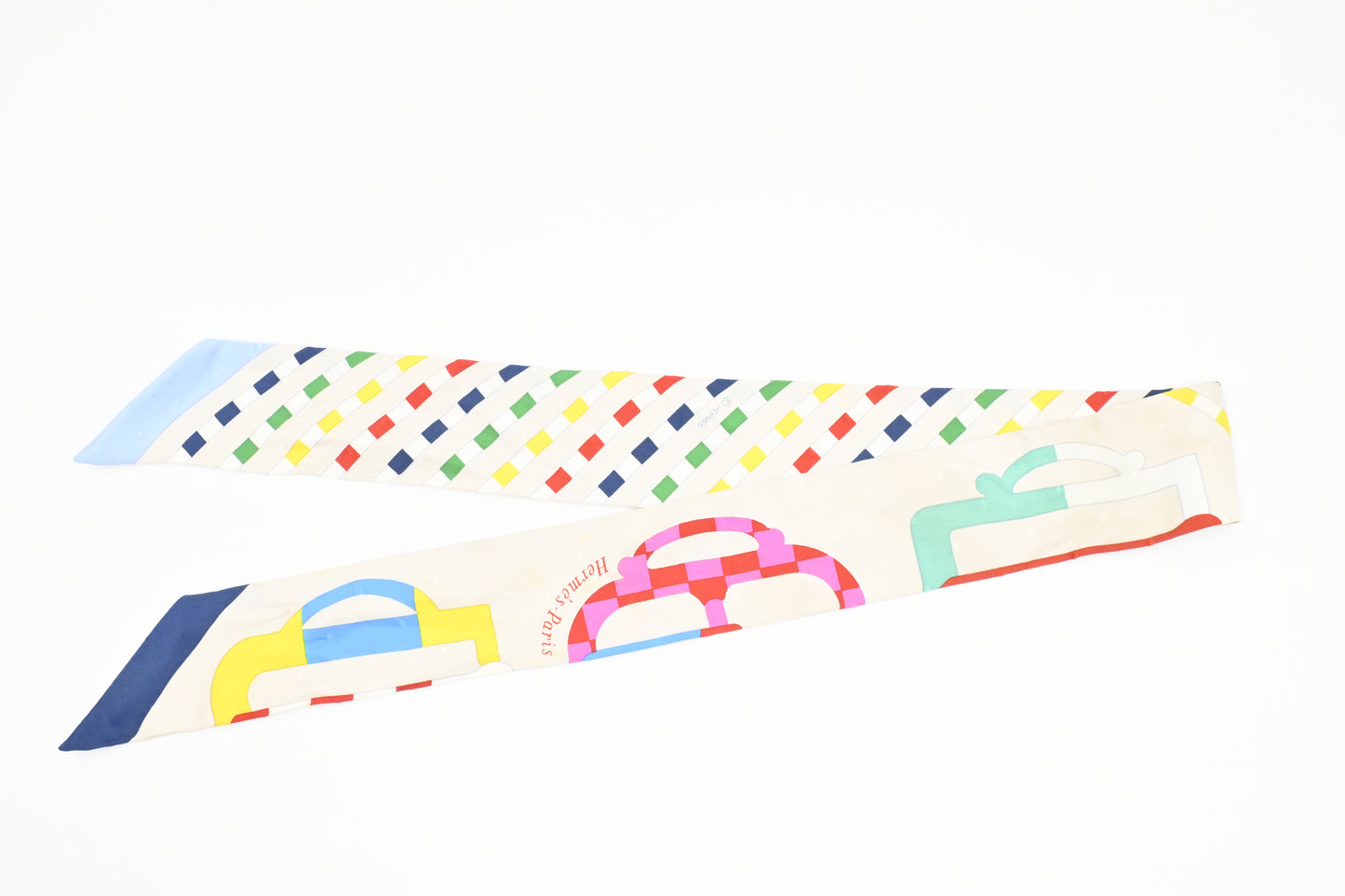 Hermes 'Bouclerie Moderne' Twilly in White Multicolor Silk