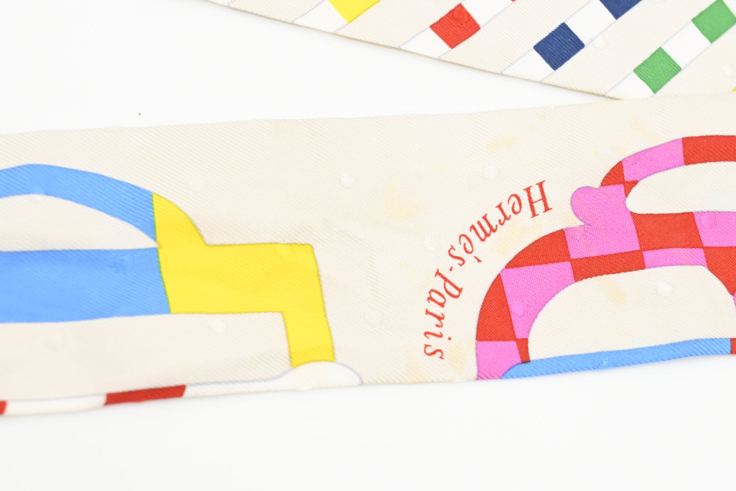 Hermes 'Bouclerie Moderne' Twilly in White Multicolor Silk
