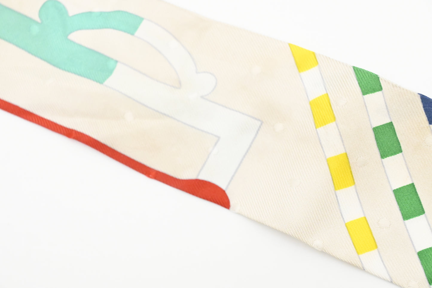 Hermes 'Bouclerie Moderne' Twilly in White Multicolor Silk