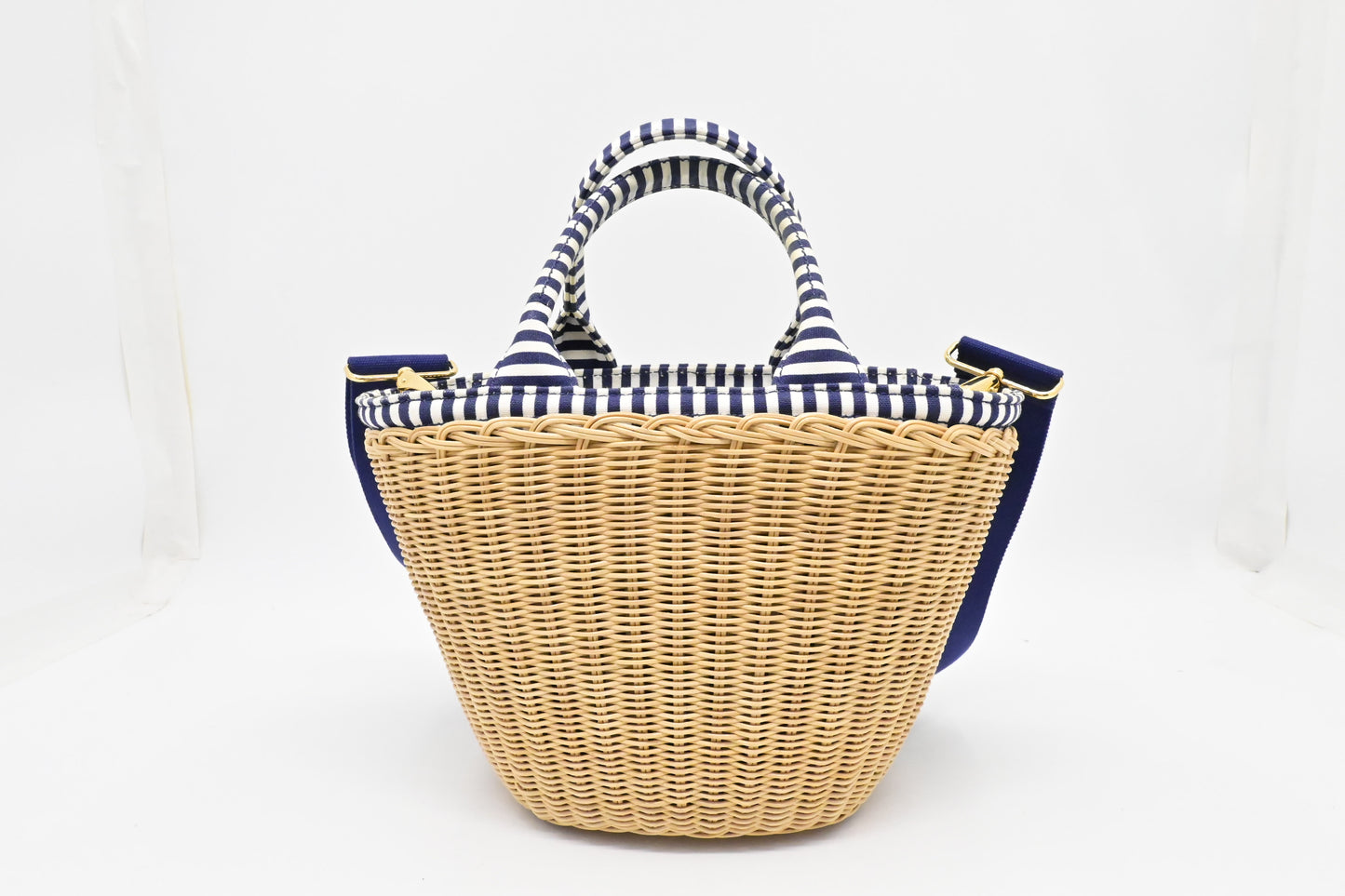 Prada Wicker Basket Bag in Blue & White Striped Canvas