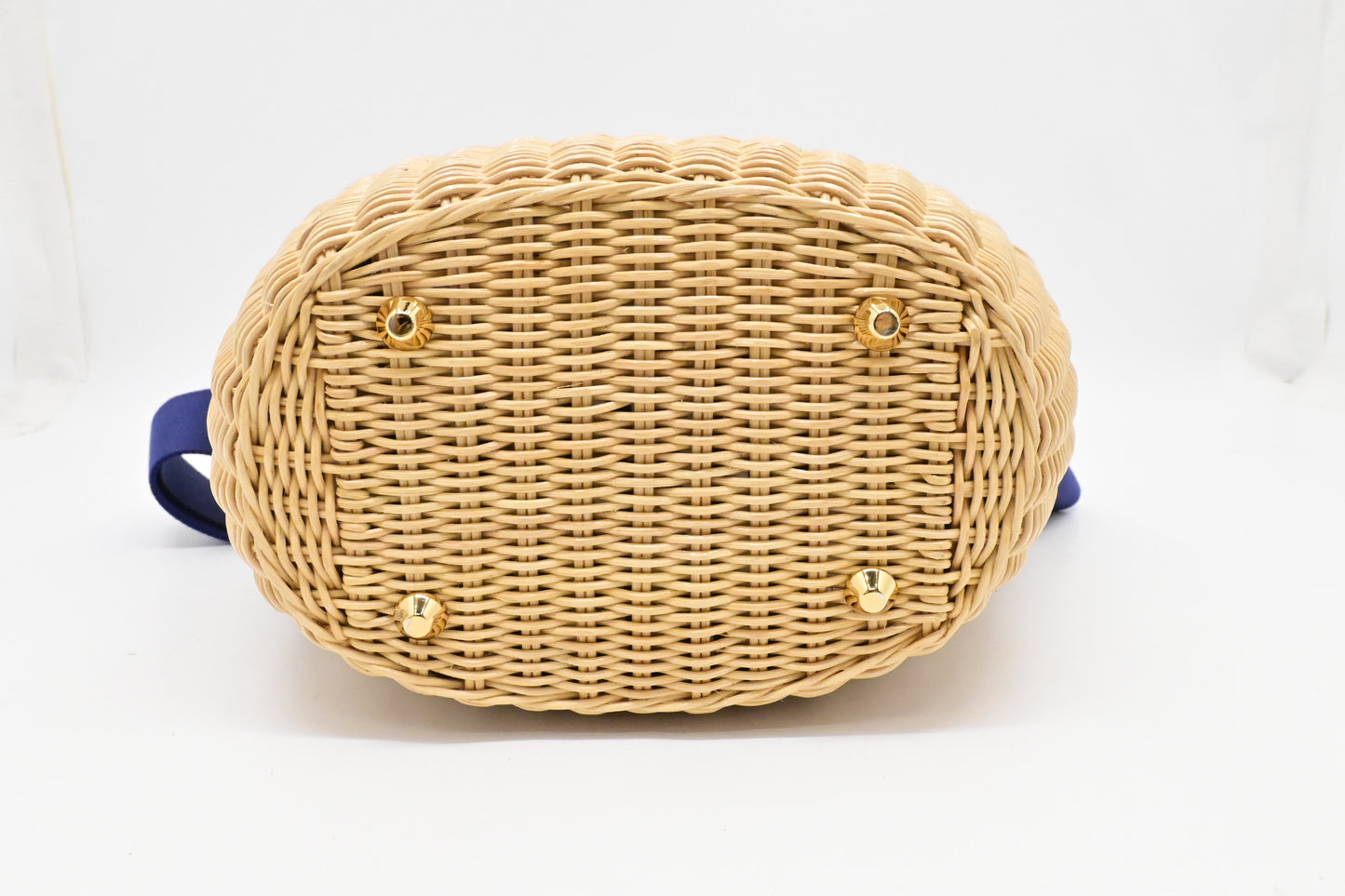 Prada Wicker Basket Bag in Blue & White Striped Canvas