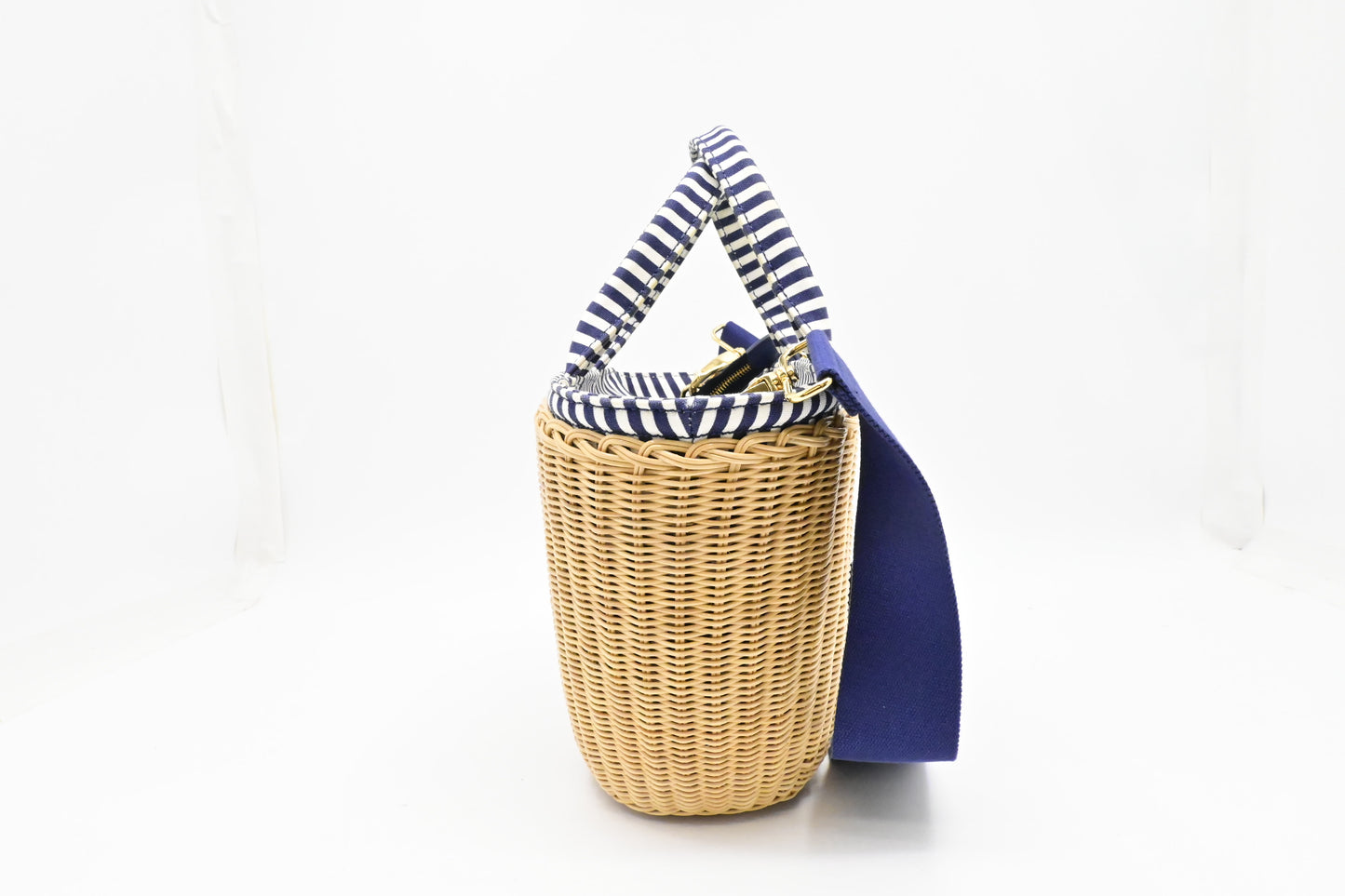 Prada Wicker Basket Bag in Blue & White Striped Canvas
