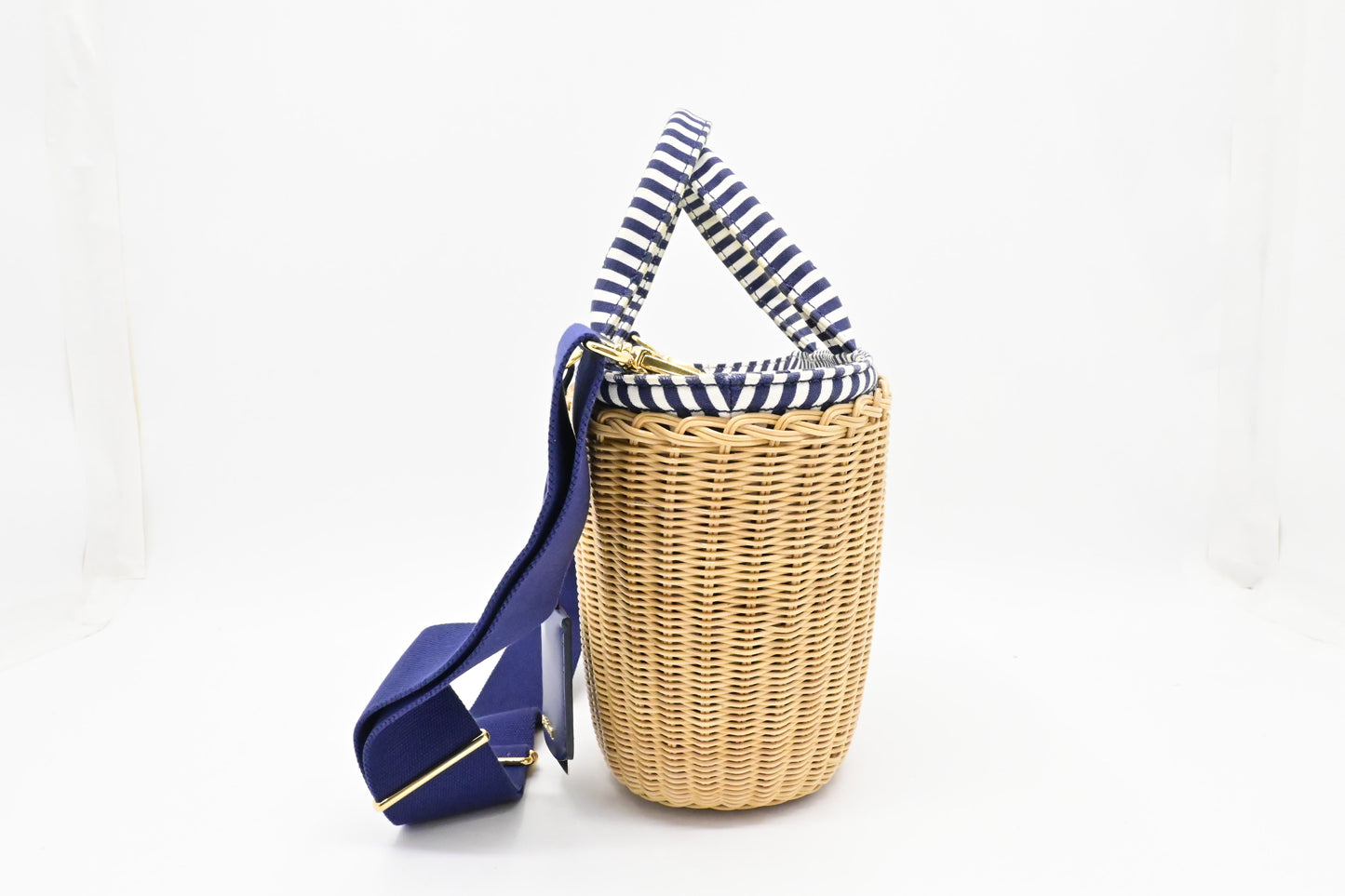 Prada Wicker Basket Bag in Blue & White Striped Canvas
