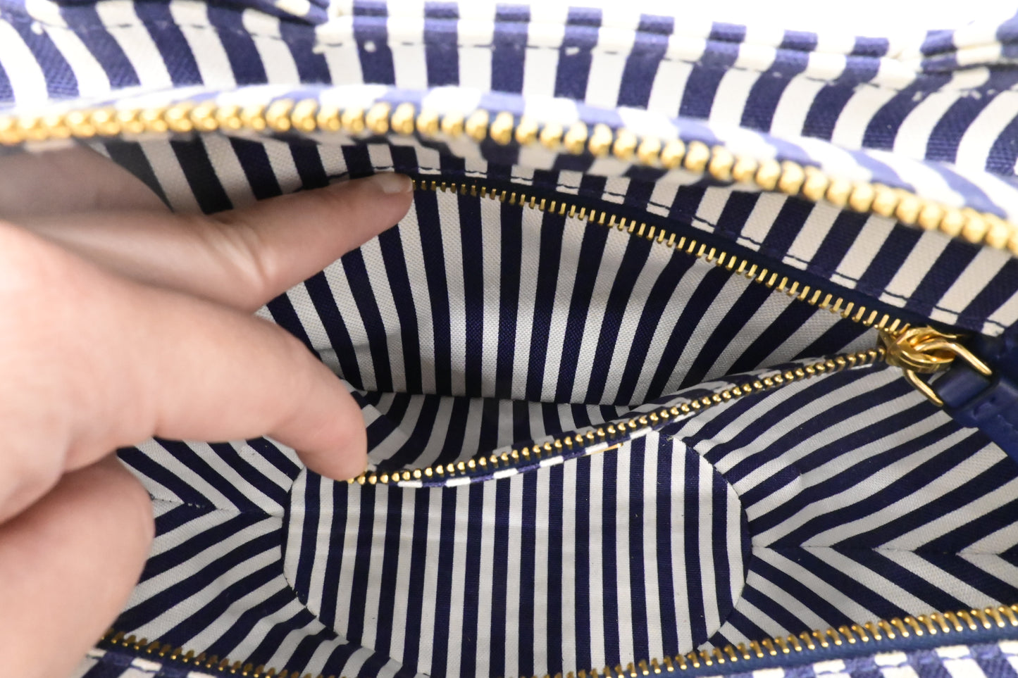 Prada Wicker Basket Bag in Blue & White Striped Canvas