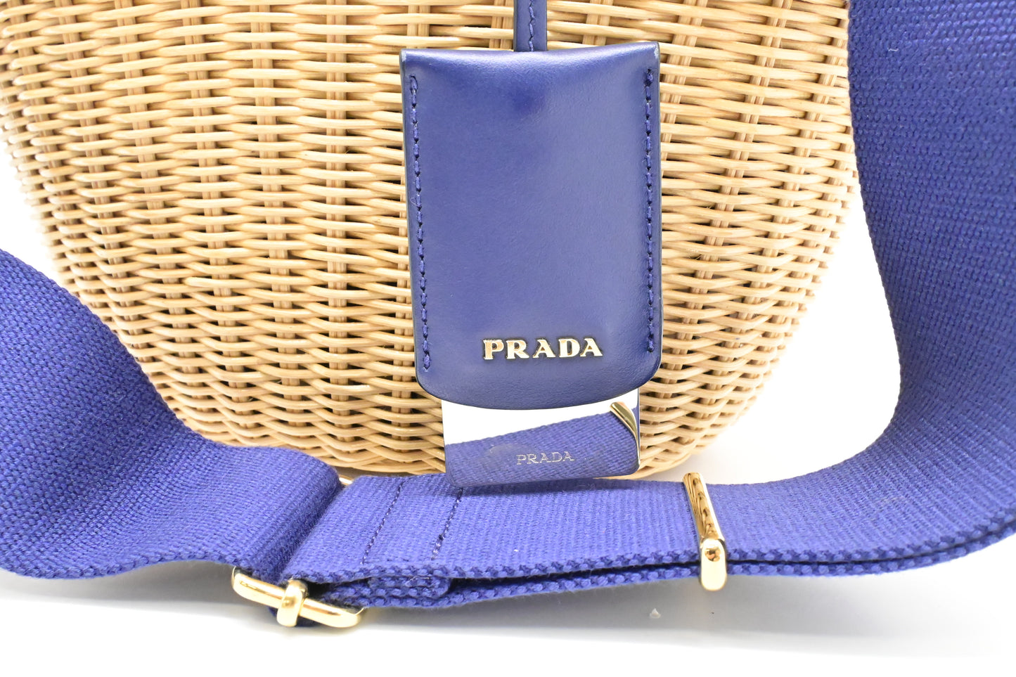 Prada Wicker Basket Bag in Blue & White Striped Canvas