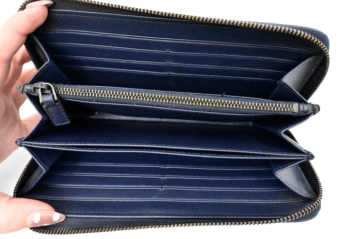 Prada Long Wallet in Navy Saffiano Leather