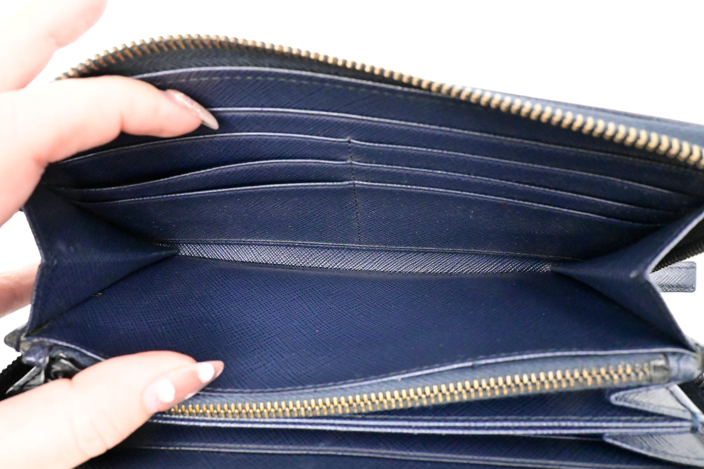 Prada Long Wallet in Navy Saffiano Leather