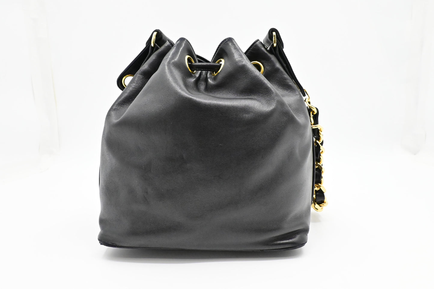 Chanel Drawstring Bucket Bag in Black Leather