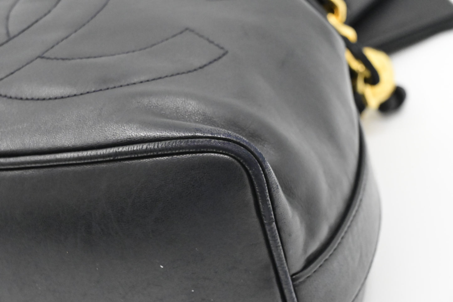Chanel Drawstring Bucket Bag in Black Leather
