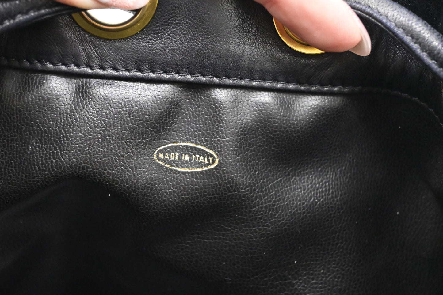 Chanel Drawstring Bucket Bag in Black Leather