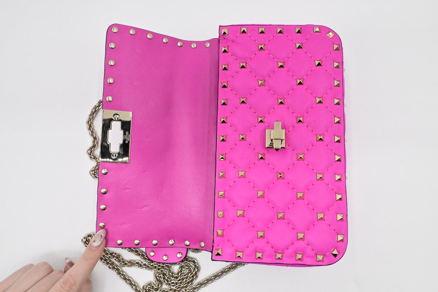 Valentino Small Rockstud Handbag in Pink Leather
