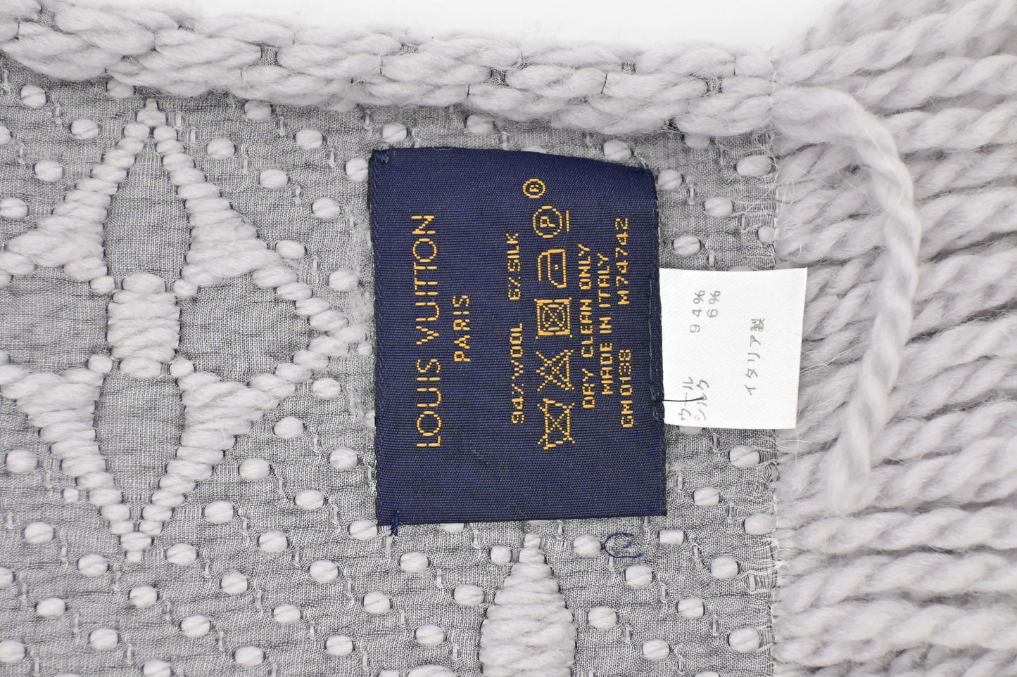 Louis Vuitton Logomania Scarf in Gray Wool and Silk