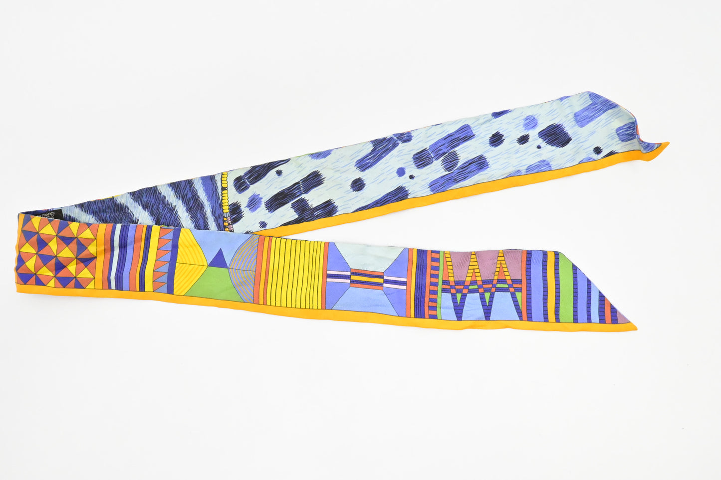 Hermes 'Pelages et Camouflage' Twilly in Orange and Blue Silk