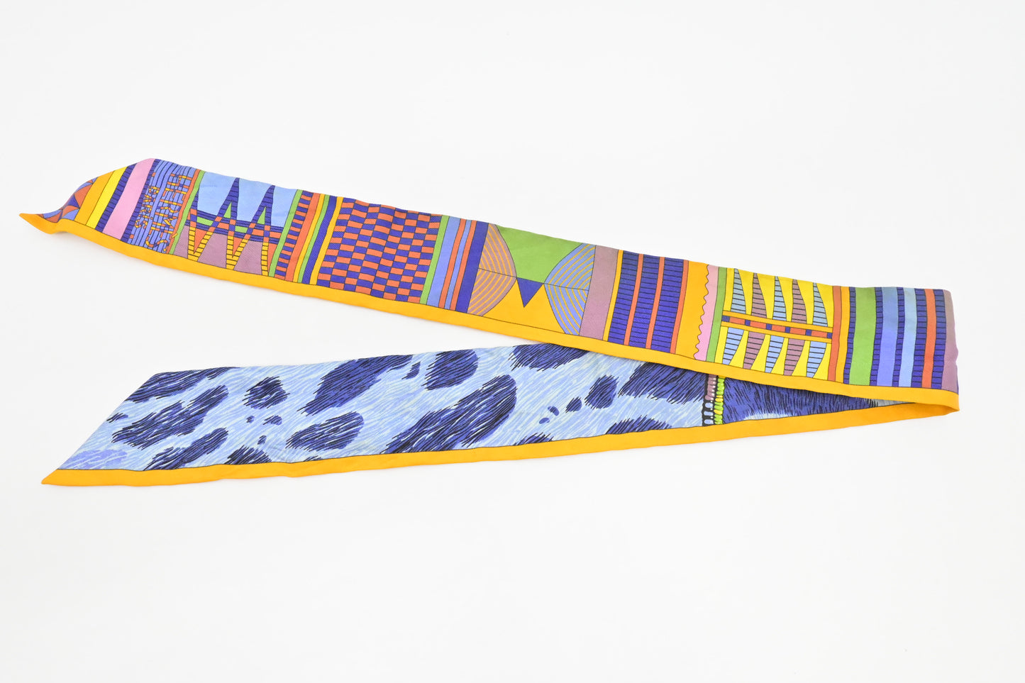 Hermes 'Pelages et Camouflage' Twilly in Orange and Blue Silk