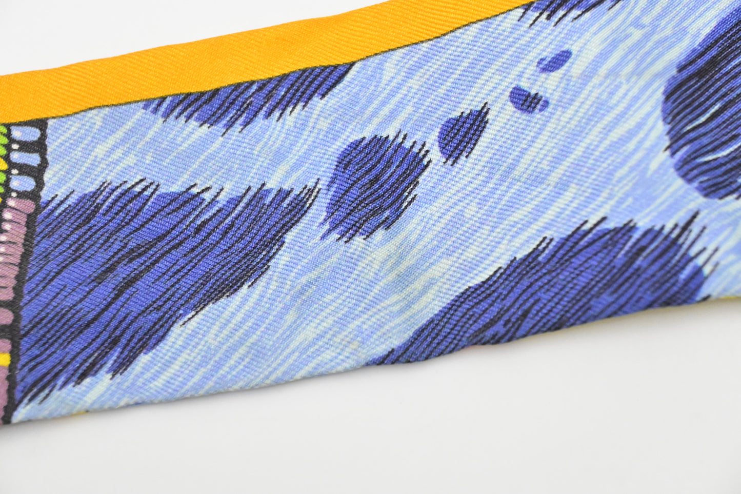 Hermes 'Pelages et Camouflage' Twilly in Orange and Blue Silk