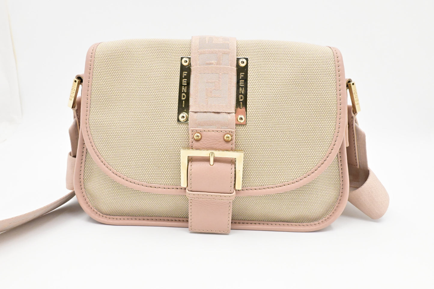 Fendi Crossbody in Pink Leather and Beige Canvas