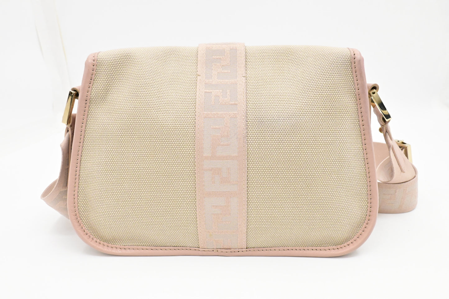 Fendi Crossbody in Pink Leather and Beige Canvas