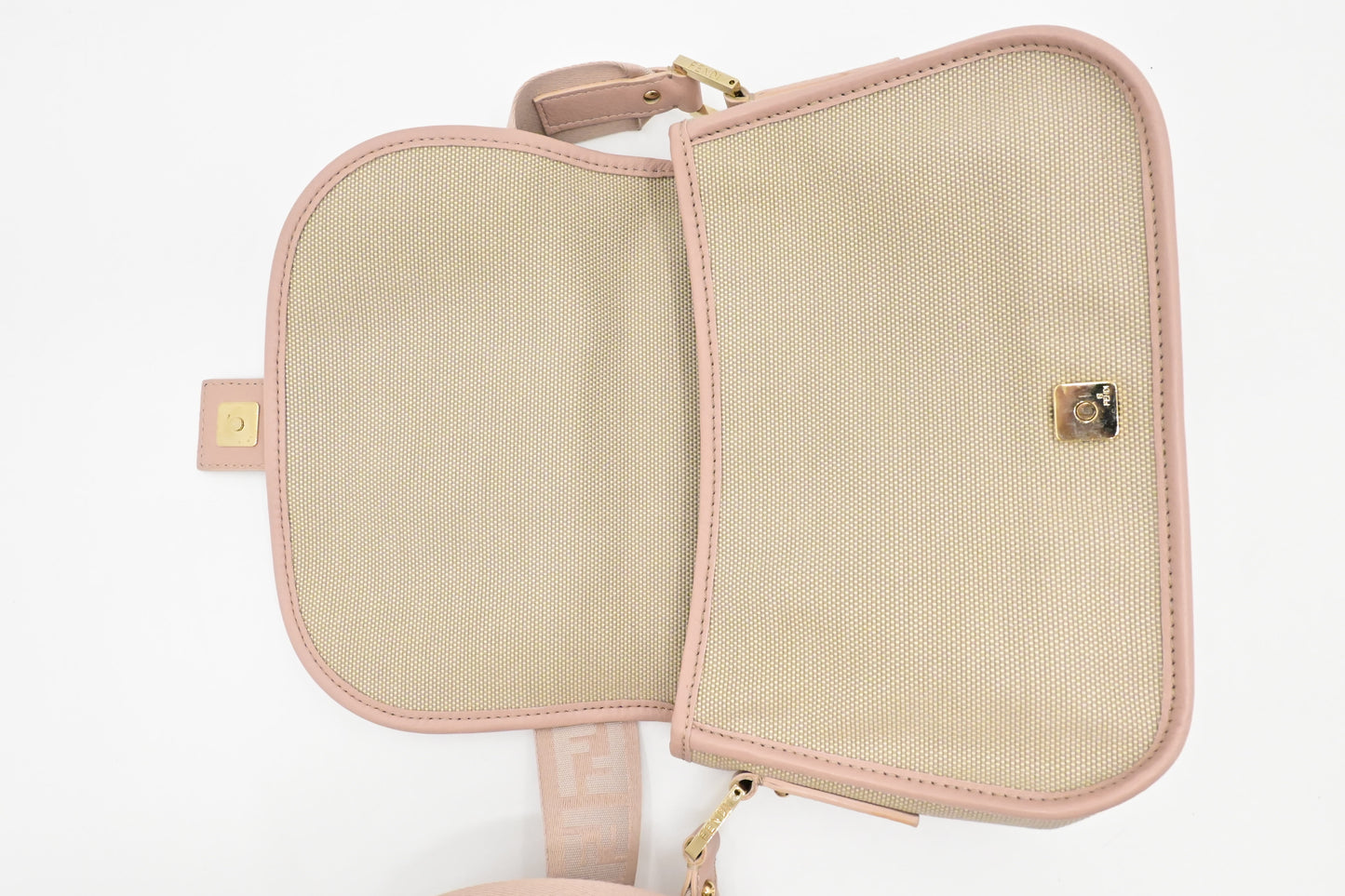Fendi Crossbody in Pink Leather and Beige Canvas