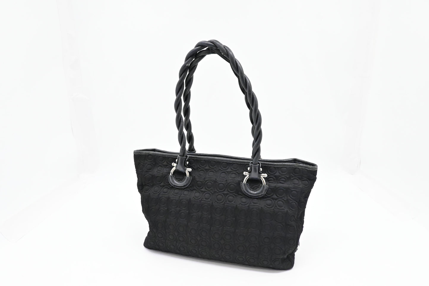 Ferragamo Gancini Shoulder Bag in Black Canvas