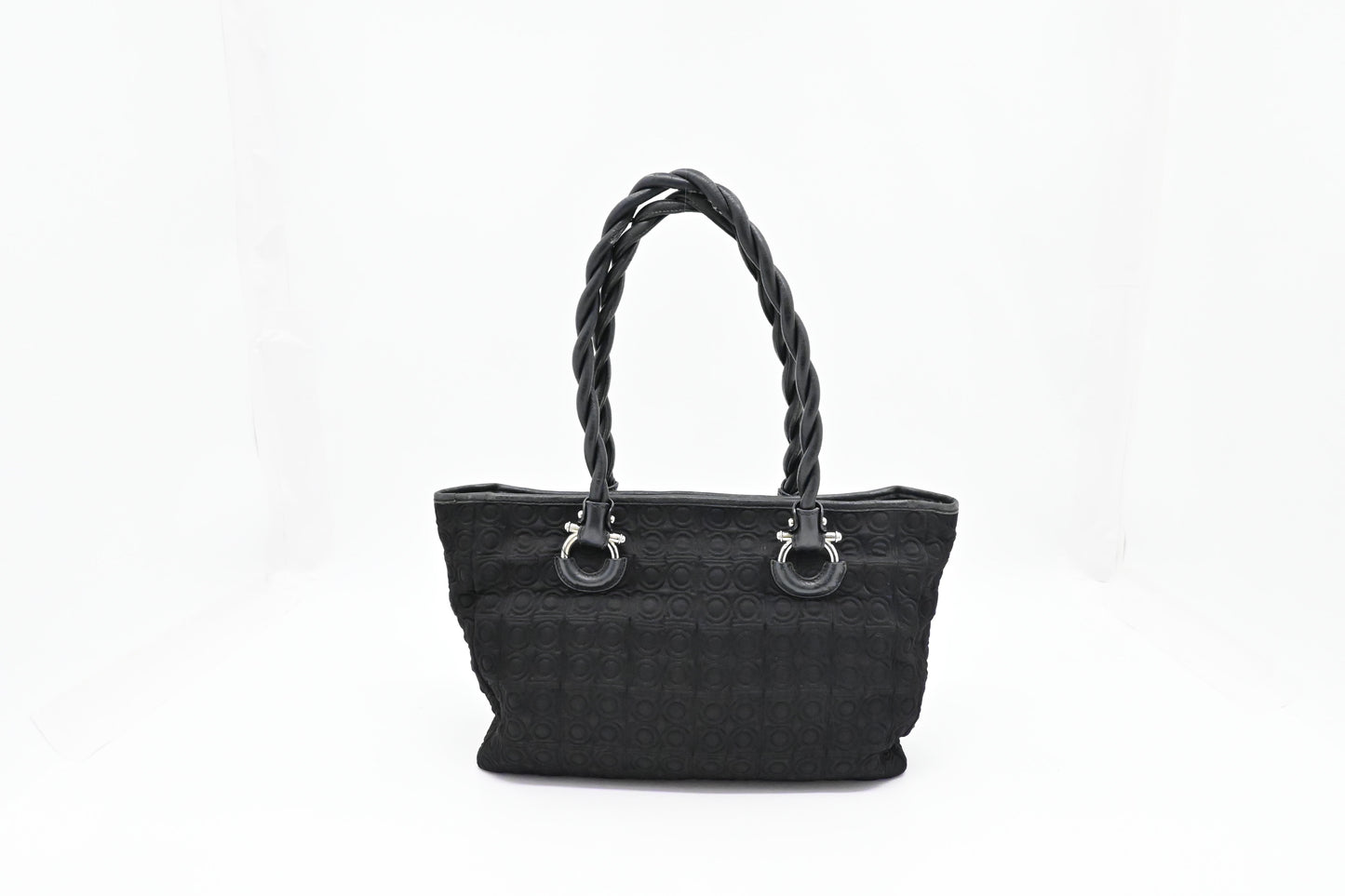 Ferragamo Gancini Shoulder Bag in Black Canvas