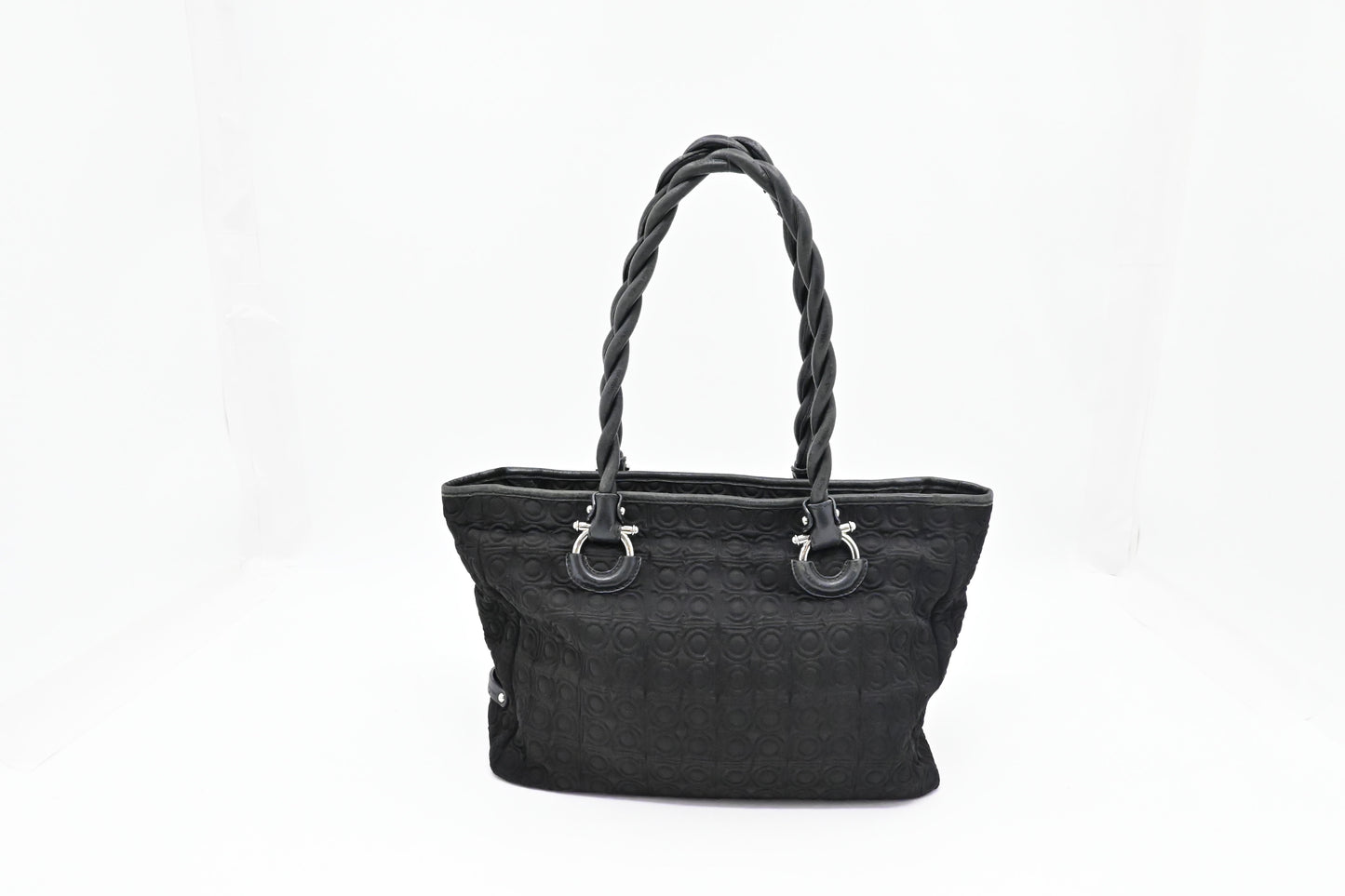 Ferragamo Gancini Shoulder Bag in Black Canvas