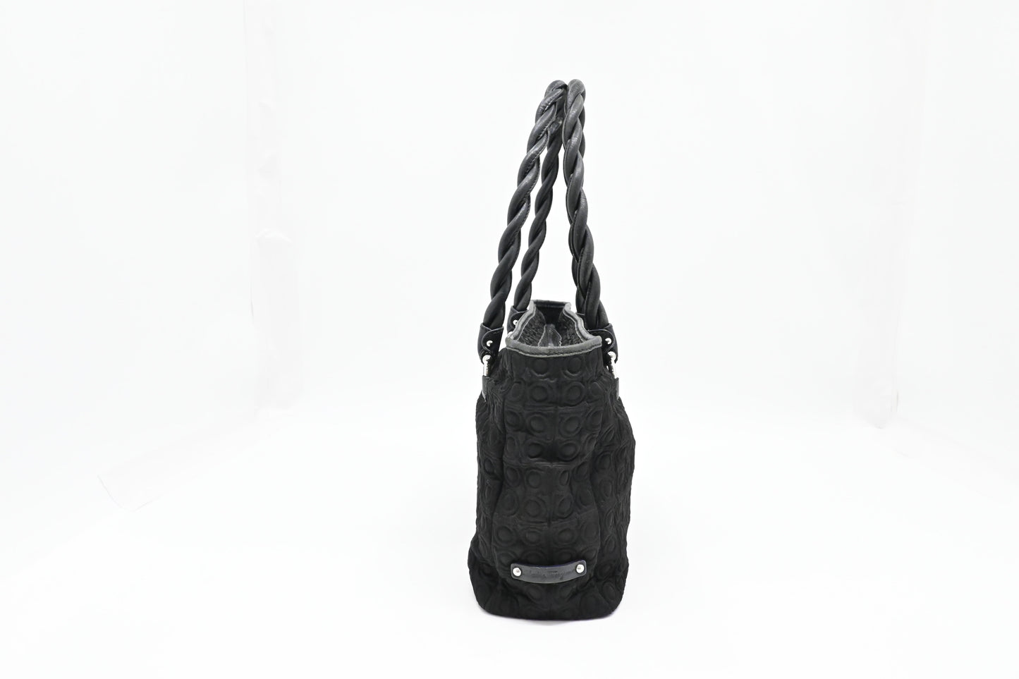 Ferragamo Gancini Shoulder Bag in Black Canvas