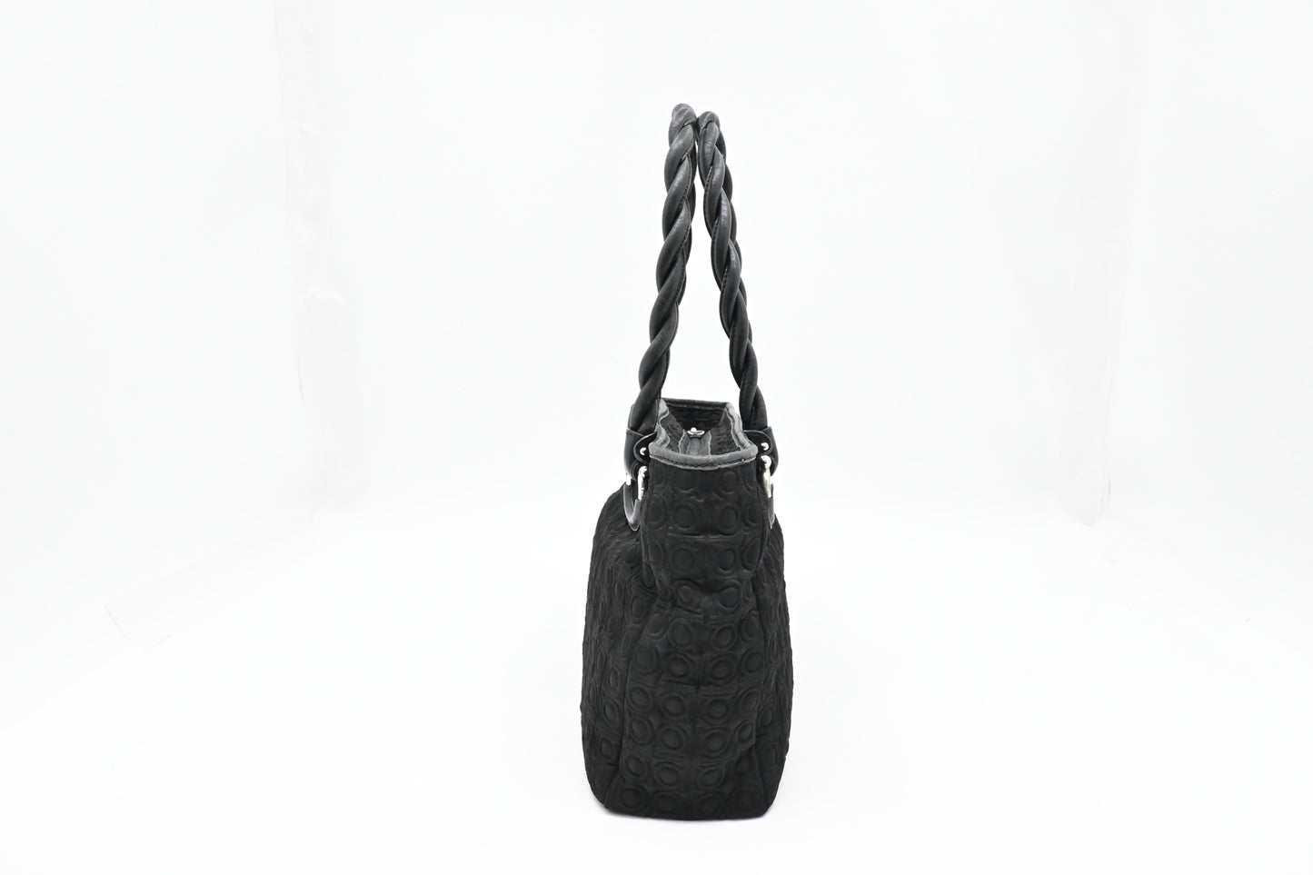 Ferragamo Gancini Shoulder Bag in Black Canvas