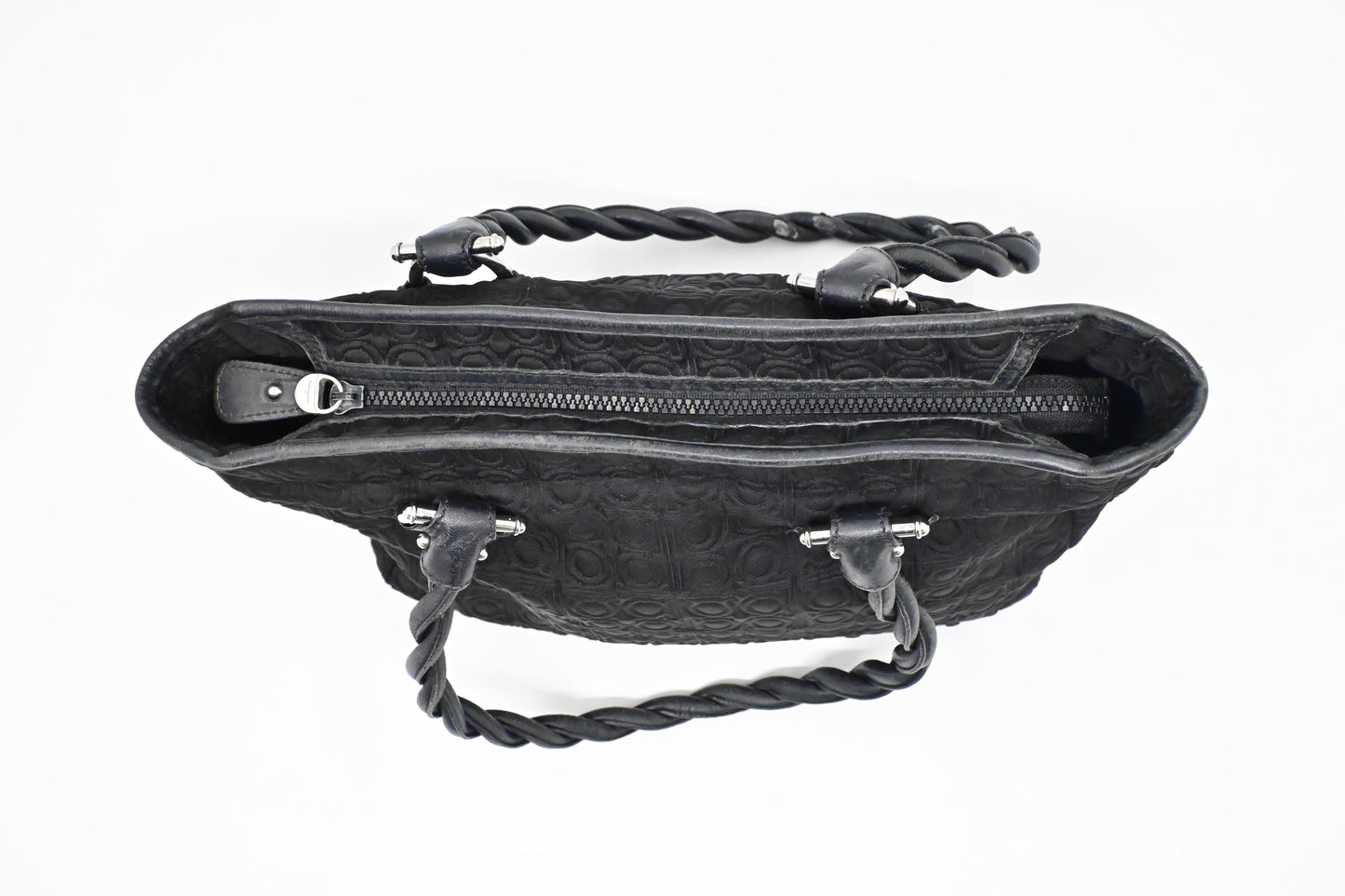 Ferragamo Gancini Shoulder Bag in Black Canvas