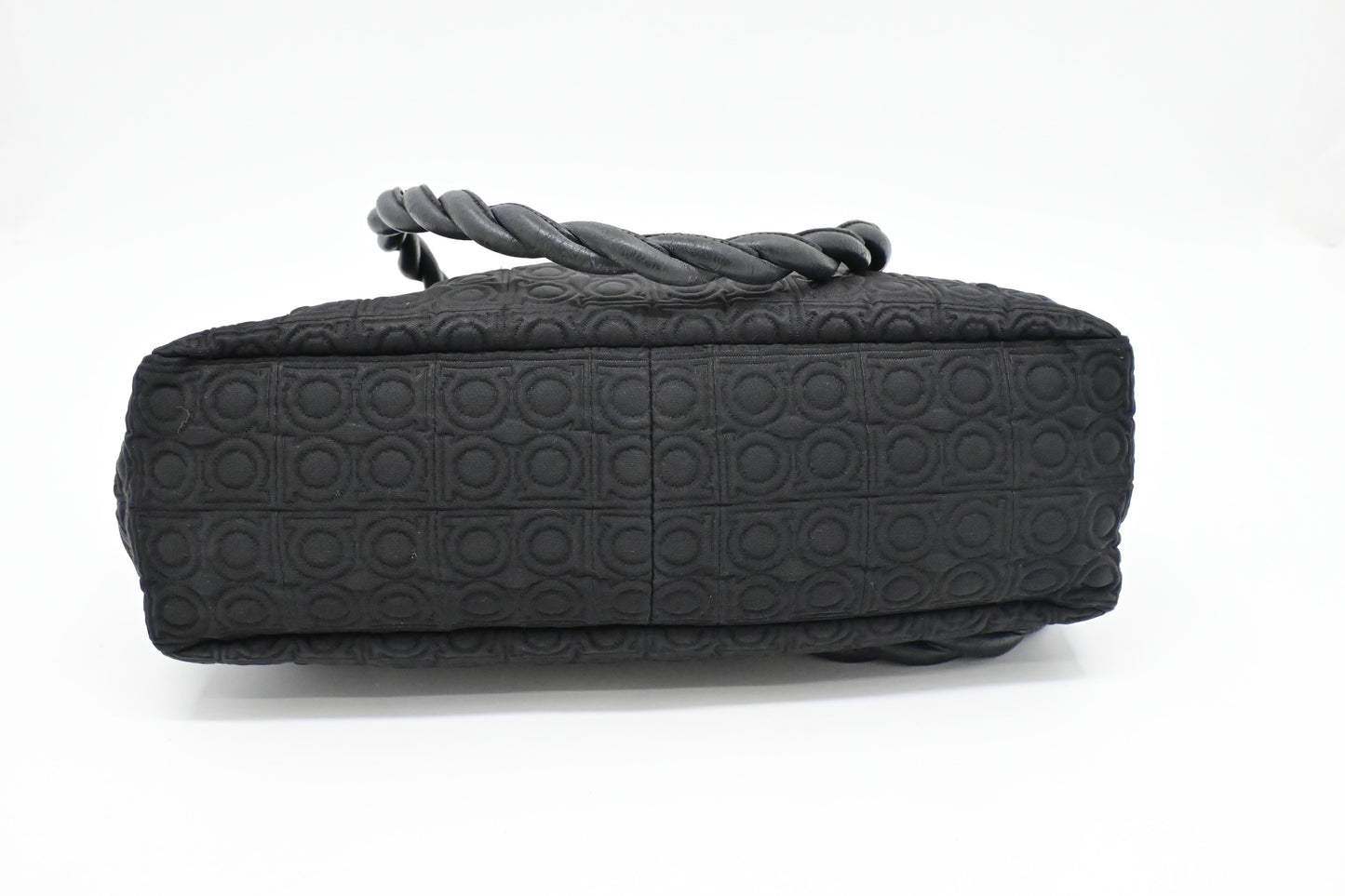 Ferragamo Gancini Shoulder Bag in Black Canvas