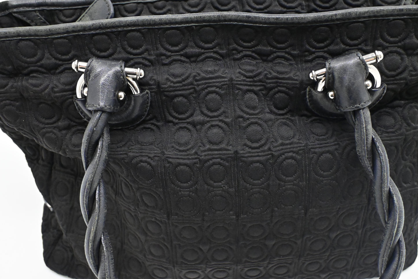 Ferragamo Gancini Shoulder Bag in Black Canvas