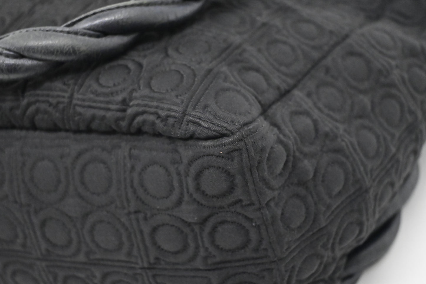 Ferragamo Gancini Shoulder Bag in Black Canvas