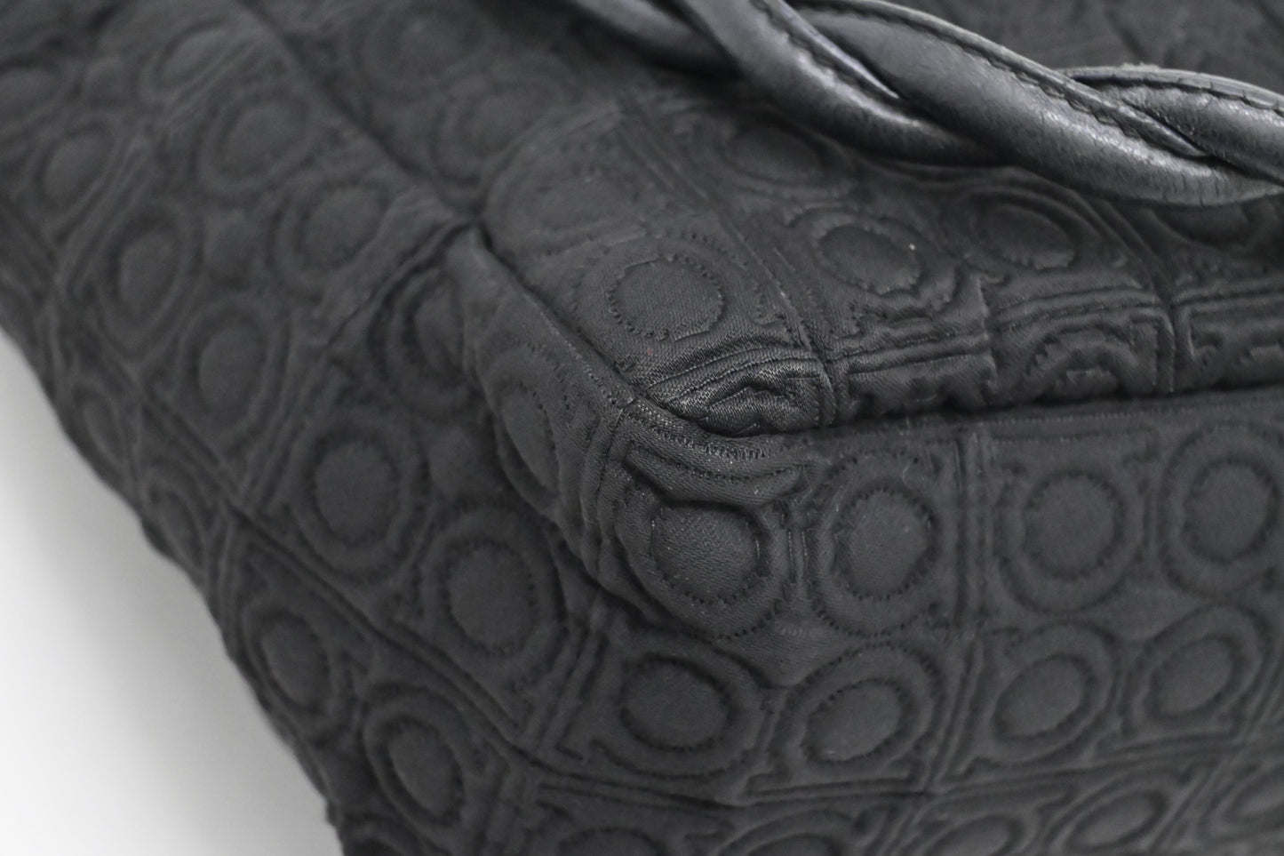 Ferragamo Gancini Shoulder Bag in Black Canvas
