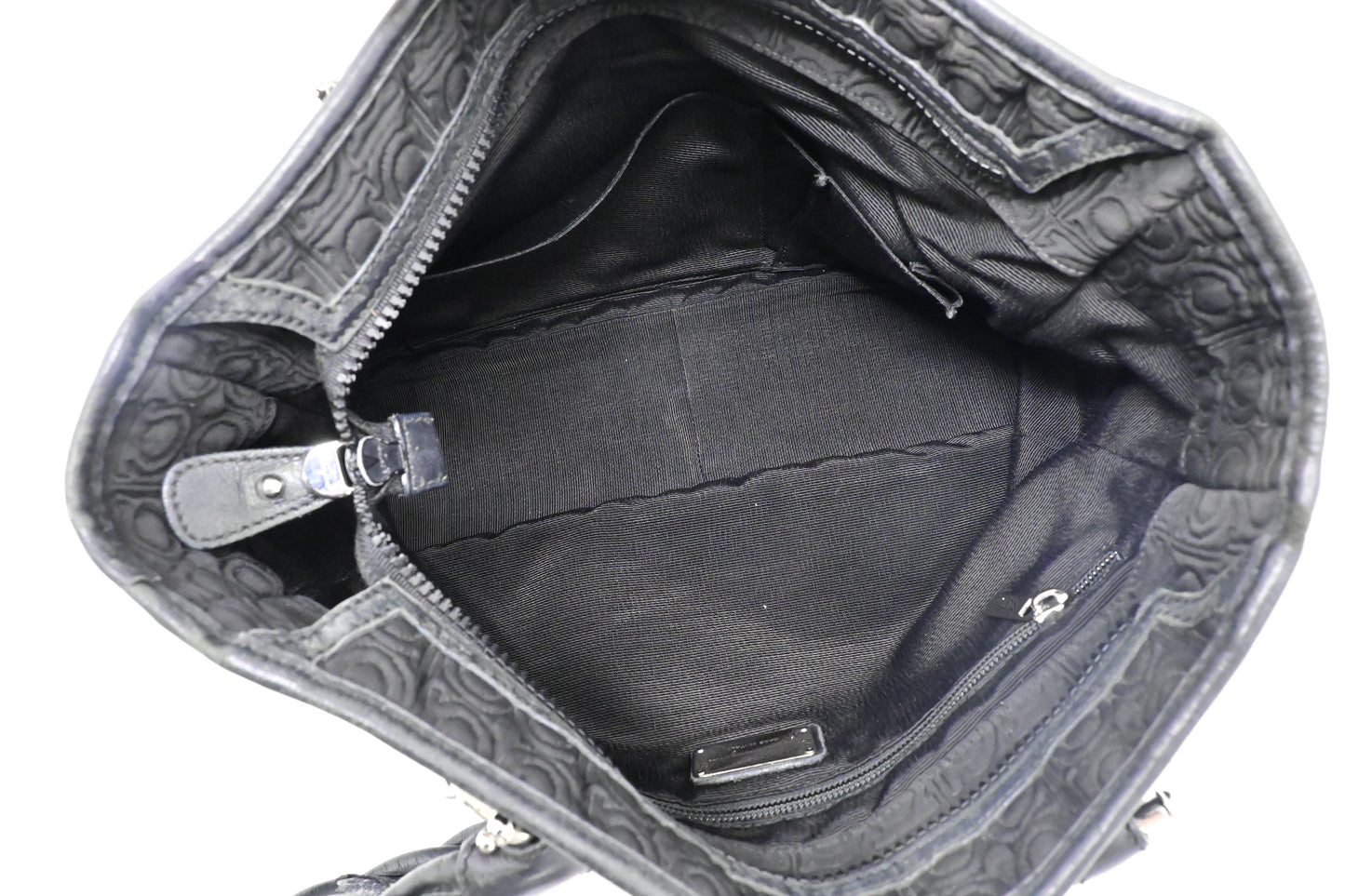 Ferragamo Gancini Shoulder Bag in Black Canvas