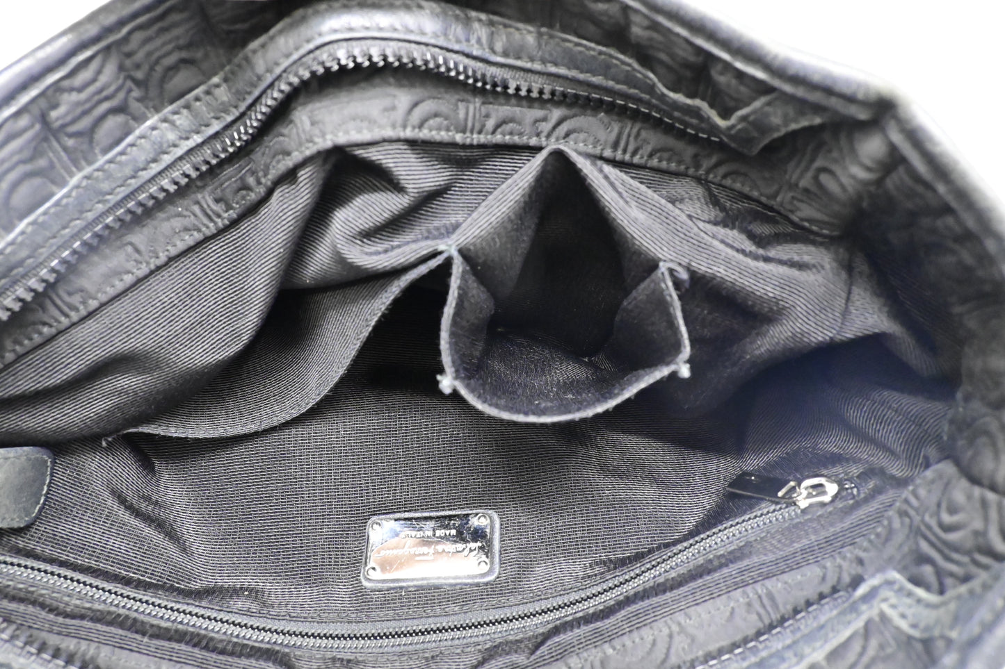 Ferragamo Gancini Shoulder Bag in Black Canvas