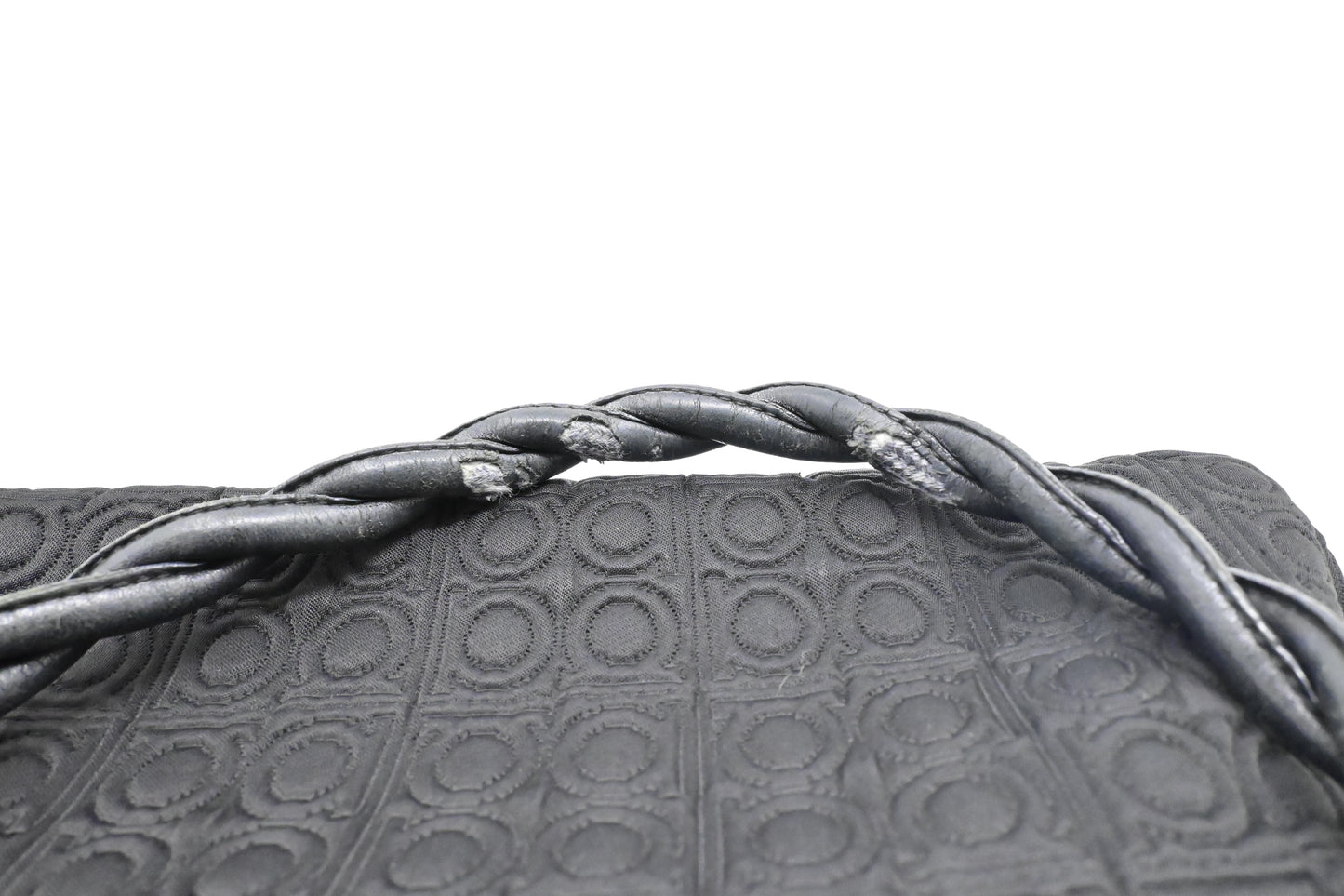 Ferragamo Gancini Shoulder Bag in Black Canvas