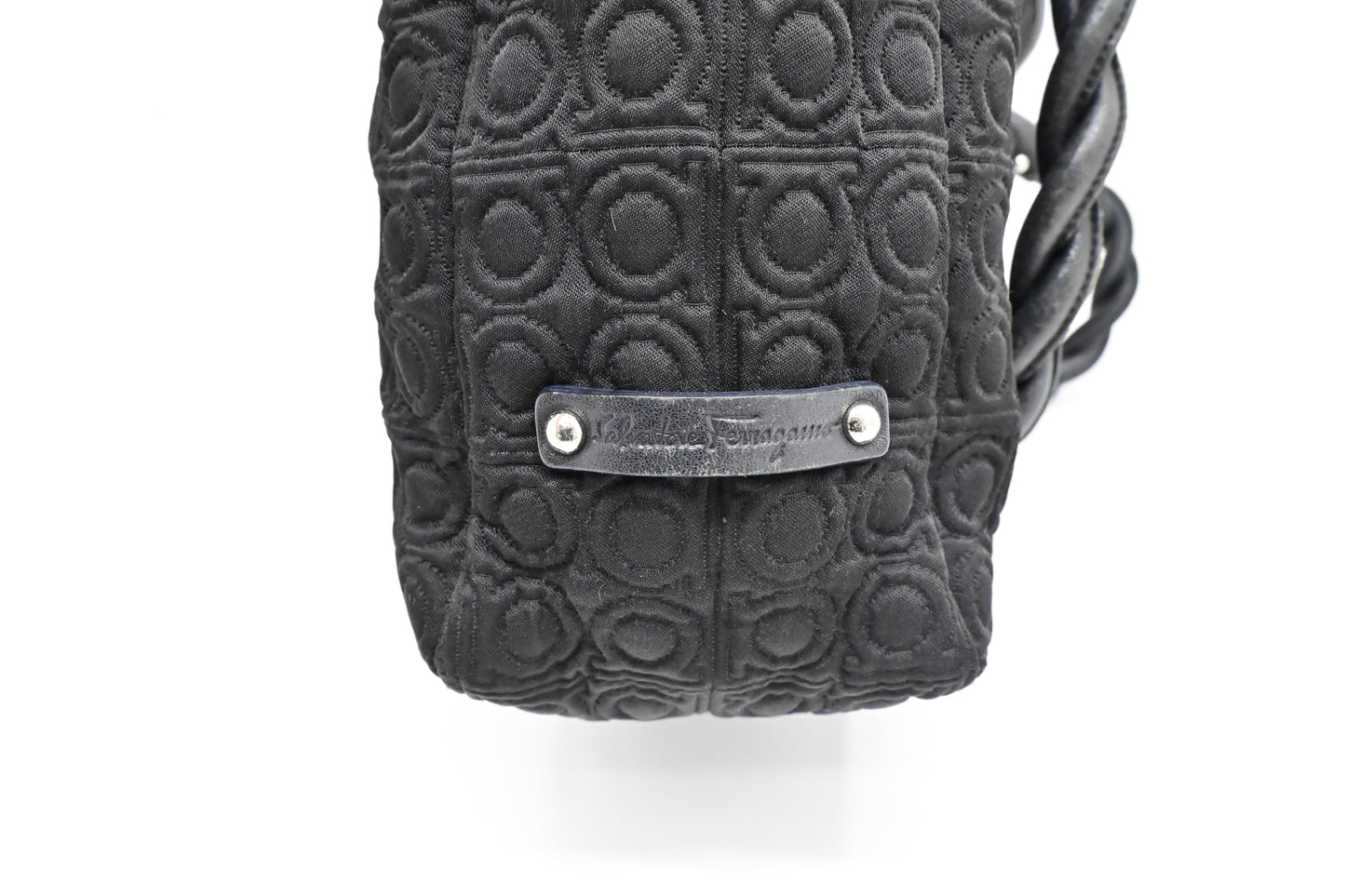Ferragamo Gancini Shoulder Bag in Black Canvas
