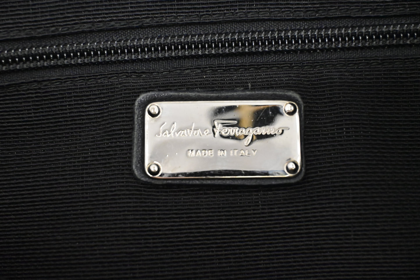 Ferragamo Gancini Shoulder Bag in Black Canvas
